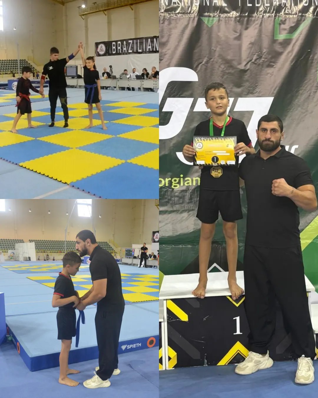 Young IRAO fighter on the podium with coach Beka
